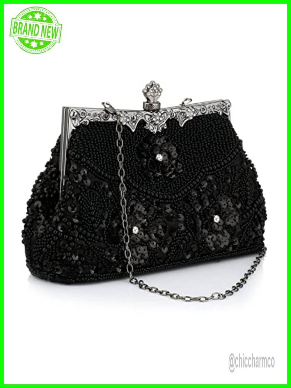 Vintage Beaded Sequin Flapper Clutch Evening Bag Pearl